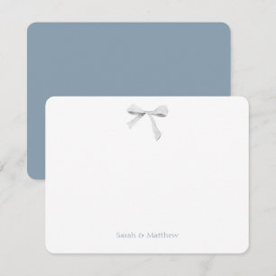 Cartão De Notas Casamento com nó de fita azul e branco