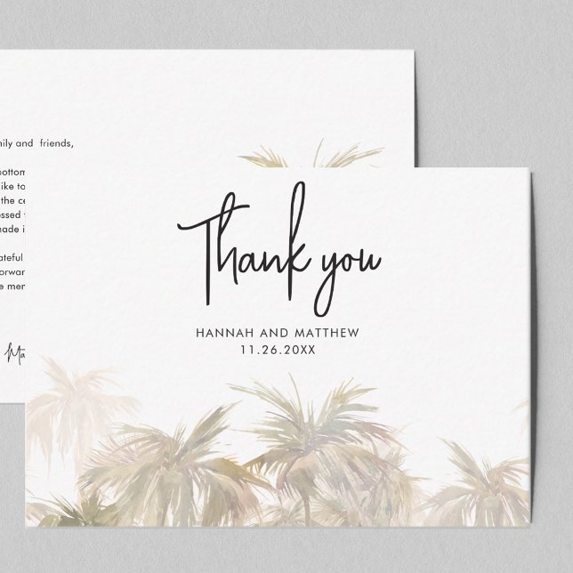 Cartão De Notas Casamento Com Palma De Palm Trees Agradecemos (Palm Tree Destination Wedding Thank You Note Card)