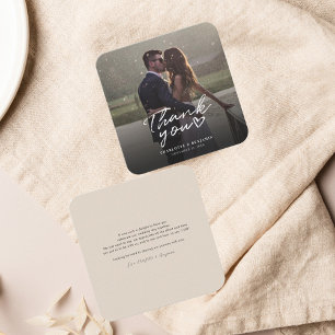 Cartão De Notas Casamento com Script de Foto com Letra Mão Obrigad