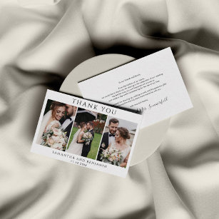 Cartão De Notas Casamento de 3 Fotos do Newlyweds Obrigado