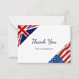 Cartão De Notas Casamento de Bandeiras Britânicas Americanas Obrig