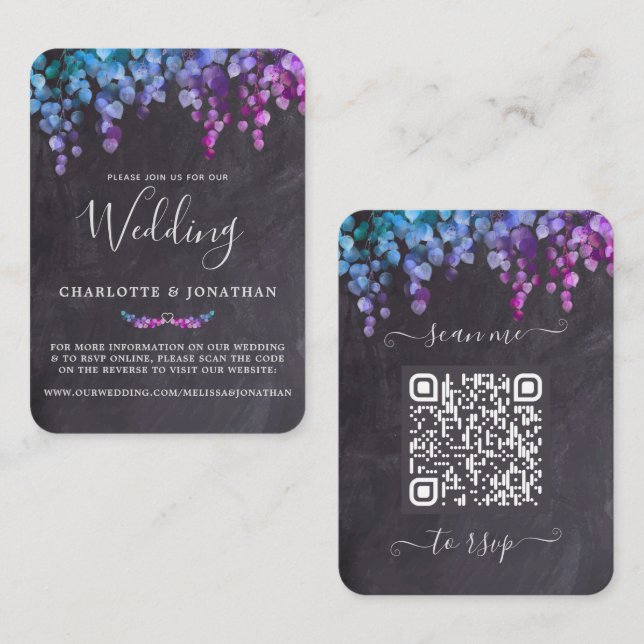 Cartão De Notas Casamento de Código QR do Eucalyptus Slate Botânic (Frente/Verso)
