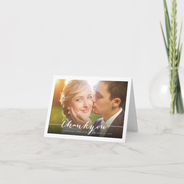 Cartão De Notas Casamento de Foto com Script de Na moda Moderno Ob (Frente)