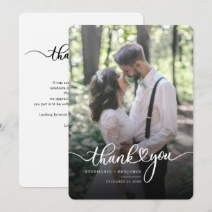 Cartão De Notas Casamento de Foto de Script Elegante Obrigado