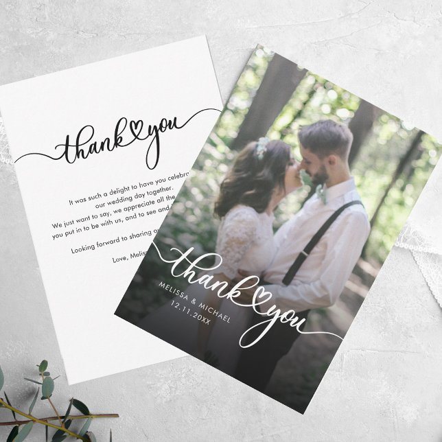 Cartão De Notas Casamento de Foto Manuscrito Moderno Obrigado (Modern Handwritten Photo Wedding Thank You Note Card)