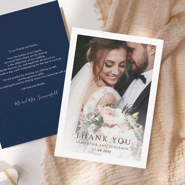 Cartão De Notas Casamento de Foto Moderno Simples Obrigado (Simple Modern Photo Wedding Thank You Note Card)