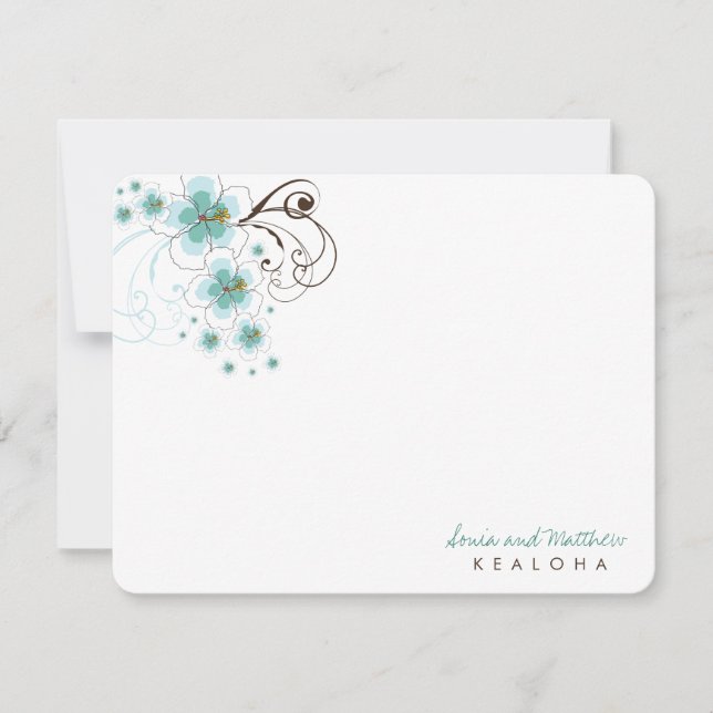 Cartão De Notas Casamento de Hibiscus Azul Tropical Obrigado Nota (Frente)