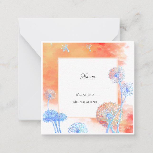 Cartão De Notas Casamento de nuvens dandelion e aquarelas rsvp (Frente)