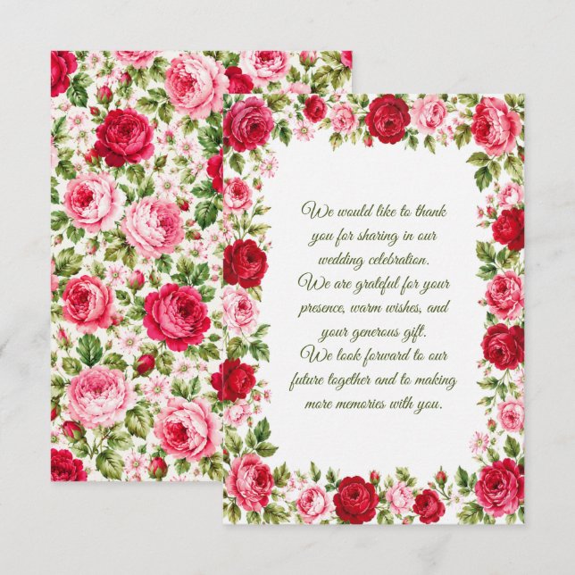 Cartão De Notas Casamento de Rosas (Frente/Verso)