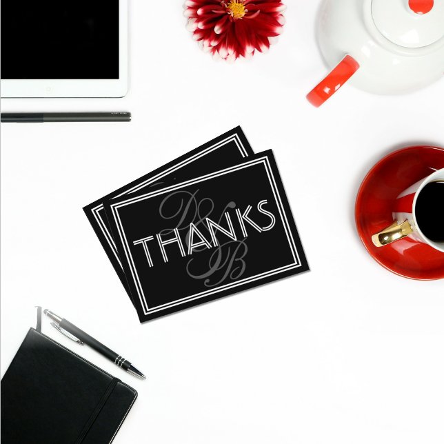 Cartão De Notas Casamento do Monograma Negro e Branco Elegante Obr (Criador carregado)