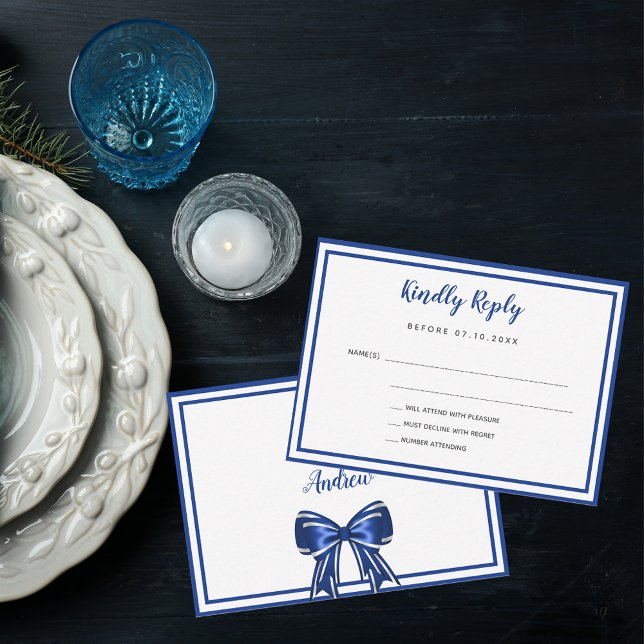 Cartão De Notas Casamento elegante branco azul-real RSVP de casame (Criador carregado)