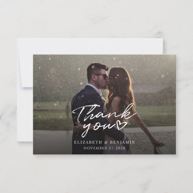 Cartão De Notas Casamento Elegante De Foto - Script Obrigado (Frente)
