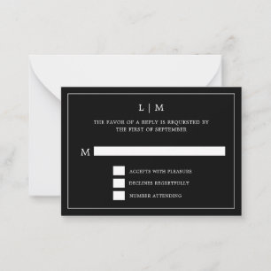 Cartão De Notas Casamento elegante de monograma preto simples