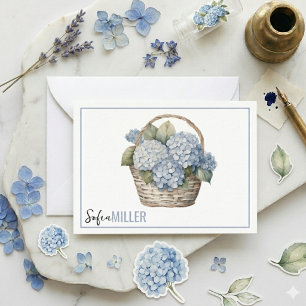 Cartão De Notas Casamento Elegante Minimalista com Hortênsias Azui