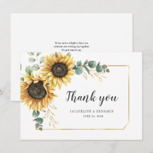 Cartão De Notas Casamento Floral De Girassol Eucalyptus Obrigado