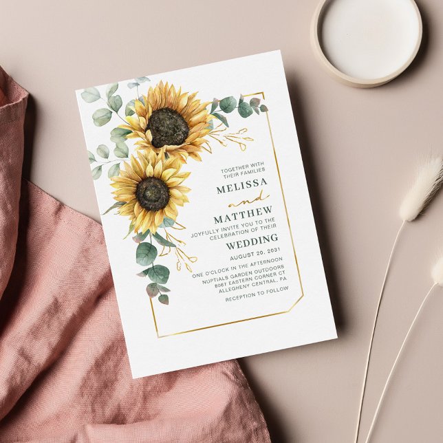 Cartão De Notas Casamento Floral de Sunflower Eucalyptus Budget (Floral Eucalyptus Sunflower Wedding Invitation)