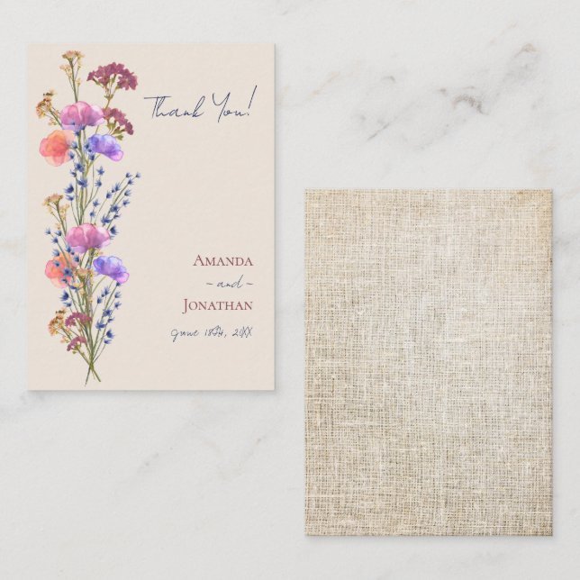 Cartão De Notas Casamento Floral Rustic Beige Acrylic Obrigado (Frente/Verso)