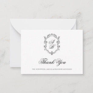 Cartão De Notas Casamento Formal do Monograma Floral Branco e Pret