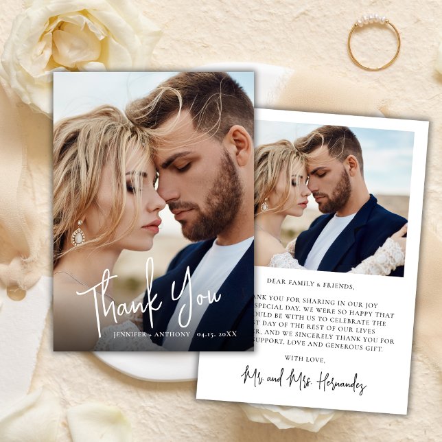 Cartão De Notas Casamento Fotográfico 2 da Elegante Obrigado (Criador carregado)