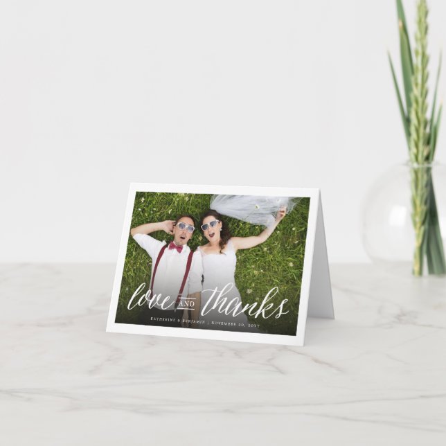 Cartão De Notas Casamento Fotográfico Com Obrigados E Amor Obrigad (Frente)