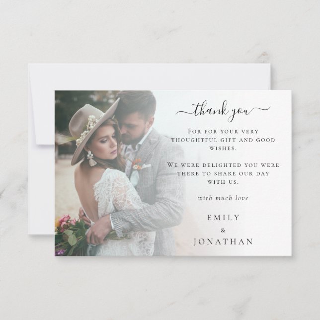 Cartão De Notas Casamento Mini Moderno de Foto Sobreposta Obrigado (Frente)