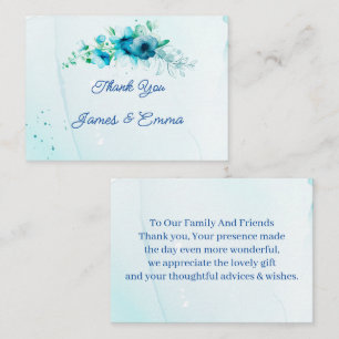 Cartão De Notas Casamento Personalizado Da Flor Azul Elegante Obri