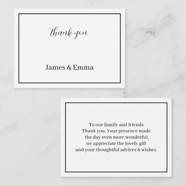 Cartão De Notas Casamento Personalizado Negro E Branco Obrigado (Frente/Verso)