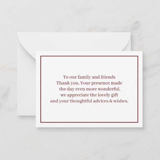 Cartão De Notas Casamento Personalizado Simples Brown Obrigado (Verso)