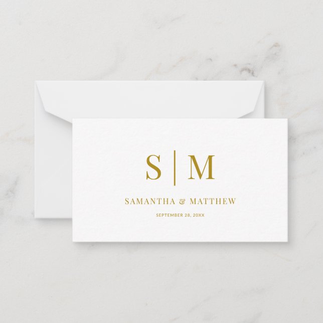 Cartão De Notas Casamento Simples E Dourado Monograma Elegante (Frente)