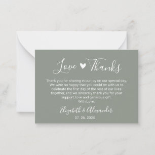 Cartão De Notas Casamento Verde Da Elegante Heart Script Sage Obri