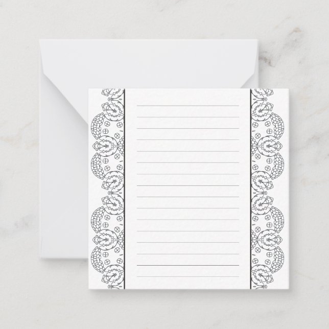 Cartão De Notas Casas negras e brancas têm bordas com linhas (Frente)