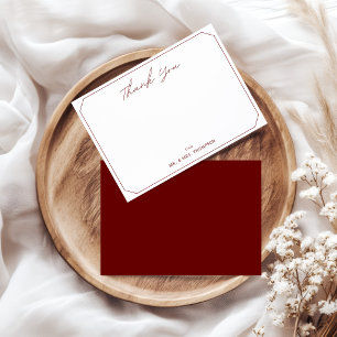 Cartão De Notas Casual Script Casamento Obrigado Maroon Borda