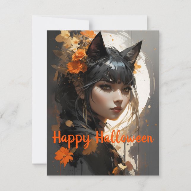 Cartão De Notas Cat Girl Halloween Wish (Frente)