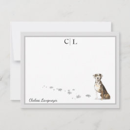 Cartão De Notas Catahoula Hound Cinza Borda Monograma Nome