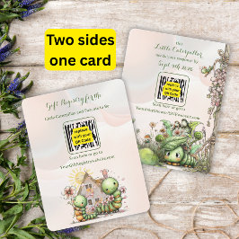 Cartão De Notas Caterpillar Baby Shower QR Code RSVP/Gift Registry