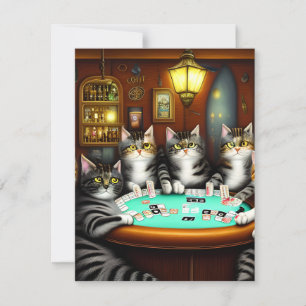 Cartão De Notas Cats Altamente Detalhados Jogando Poker