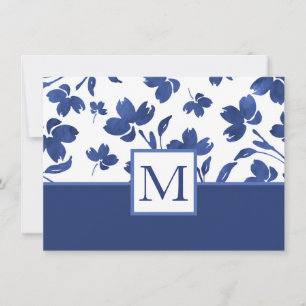 Cartão De Notas Caule de Flor Aquarela Índigo