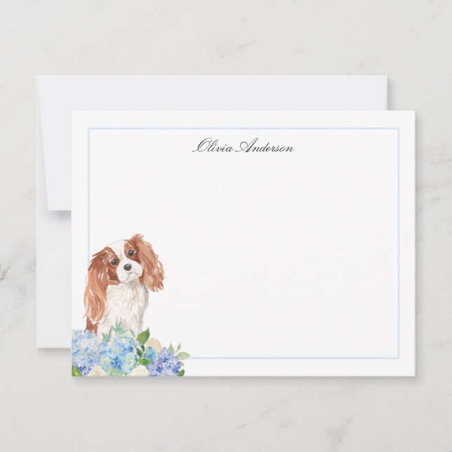 Cartão De Notas Cavalier King Charles Spaniel Blue Hydrangea (Frente)