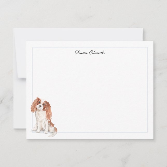 Cartão De Notas Cavalier King Charles Spaniel Borda Azul (Frente)
