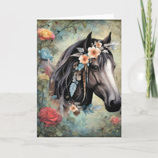 Cartão De Notas Cavalo marrom em flores.