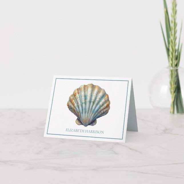 Cartão De Notas Célula Costeira Blue Scallop Personalizada (Frente)