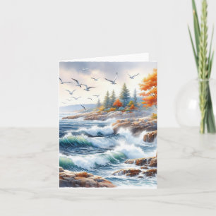 Cartão De Notas Cena Costeira Serena em Aquarela de Outono em Bran