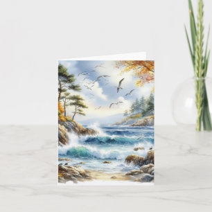 Cartão De Notas Cena Costeira Serena em Aquarela de Outono em Bran