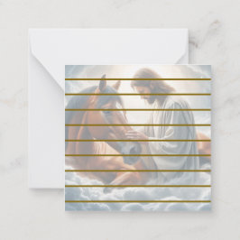 Cartão De Notas Cena Serena de Compaixão com Jesus e Cavalo