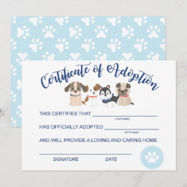 Cartão De Notas Certificado de adoção de um cachorrinho de anivers