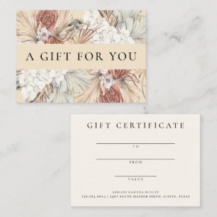 Cartão De Notas Certificado de Presente de Boho Seco com Aquarela