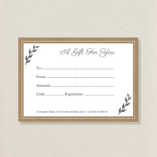 Cartão De Notas Certificado de Presente Kraft & Rustic
