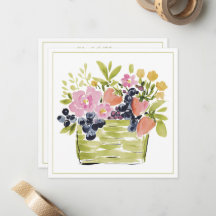 Cesta de Frutas e Flores em Aquarela