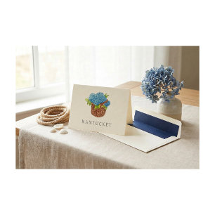 Cartão De Notas Cesta Nantucket Personalizada com Hortênsias Azuis
