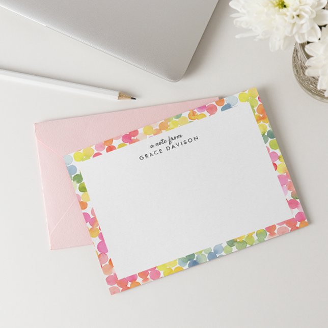 Cartão De Notas Chá com Bolhas Arco-íris Nome Personalizado Monogr (Criador carregado)